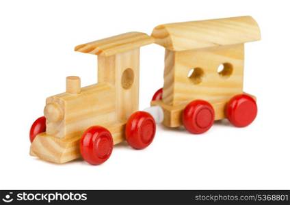 Wooden toy train isolated on white