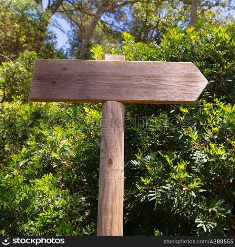 Wooden track blank road sign in Mediterranean Balearic islands
