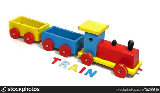 wooden train with the name in leters as education