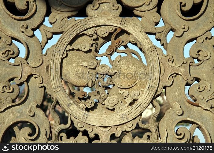 Wooden wall of Confucius temple in Lukang, Taiwan