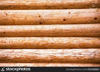 Wooden wall of new house of yellow brown color. Wood Texture Background panels. Pine log.