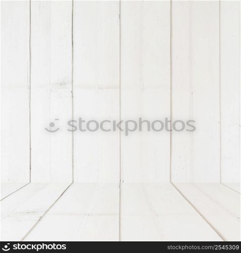 Wooden white perspective texture and background with space, display montage for product.