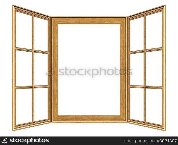 Wooden Window Frame. Old grunge wooden window frame illustration on white background.