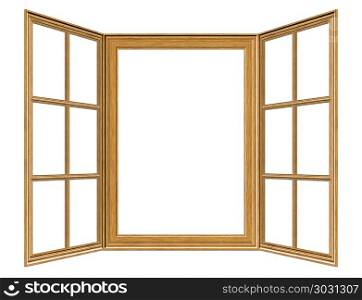 Wooden Window Frame. Old grunge wooden window frame illustration on white background.