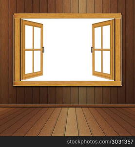 Wooden Window in Room. Grunge room interior and wooden window illustration.