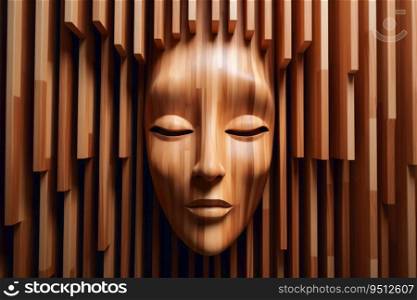 Wooden womans face sculpture created with generative AI technology
