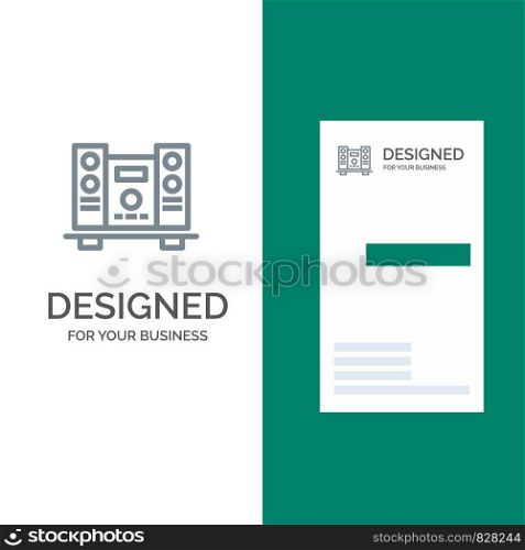 Woofer, Loud, Speaker, Music Grey Logo Design and Business Card Template