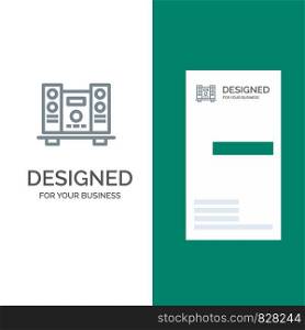 Woofer, Loud, Speaker, Music Grey Logo Design and Business Card Template