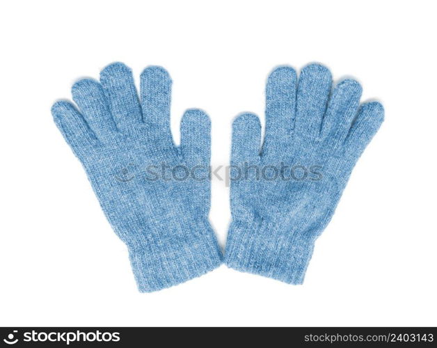 woolen blue gloves on a white background