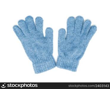woolen blue gloves on a white background