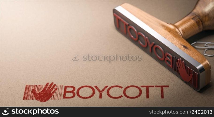 Word boycott printed on kraft paper with rubbber stamp and copy space. Activism concept. 3D illustration.. Activism concept. Boycott printed on kraft paper with rubbber stamp and copy space.