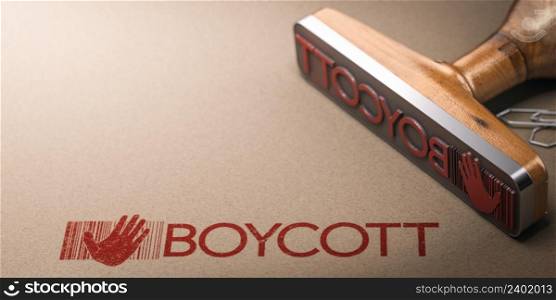 Word boycott printed on kraft paper with rubbber stamp and copy space. Activism concept. 3D illustration.. Activism concept. Boycott printed on kraft paper with rubbber stamp and copy space.