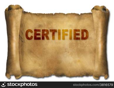 word certified on paper scroll made in 2d software