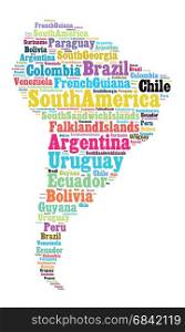Word cloud of South American countries