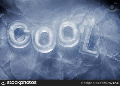 "Word "Cool" written with real ice letters."