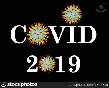 "Word "COVID-19" and Coronavirus particle overlayed on the subject of viral infection of 2019"