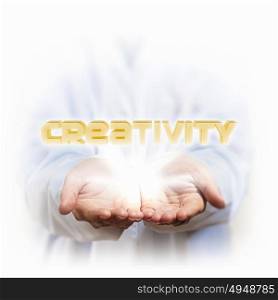 Word creativity. Word creativity and human hands. Concept illustration.