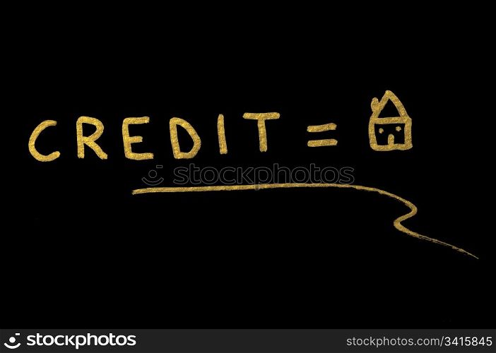 Word Credit and House illustration over black