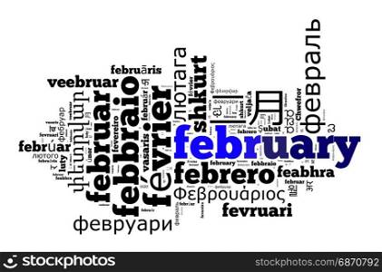 Word February in different languages word cloud concept