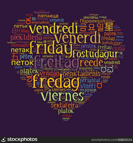 Word Friday in different languages word cloud concept