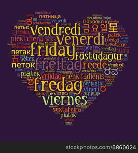 Word Friday in different languages word cloud concept