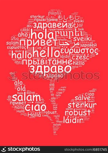 Word Hello in different languages word cloud concept in heart shape