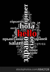 Word Hello in different languages word cloud concept over dark background