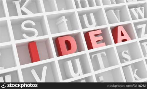 Word idea and letters on white isolated background. 3d