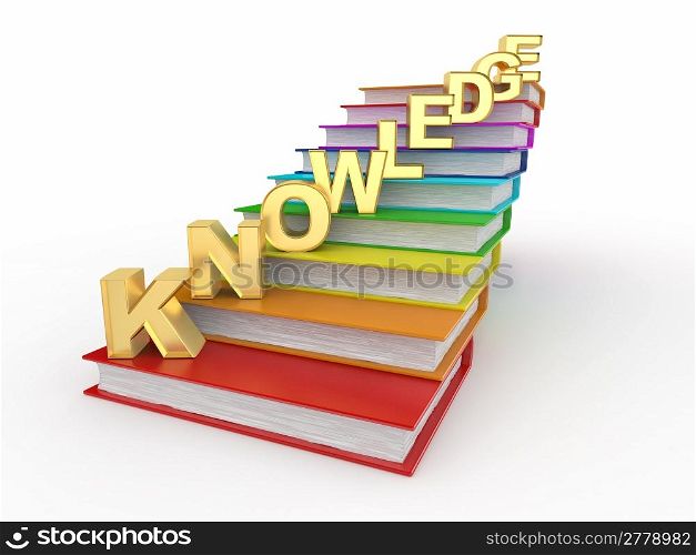 Word knowledge on books as staircase. 3d