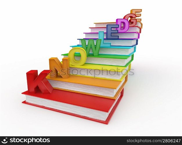 Word knowledge on books as staircase. 3d