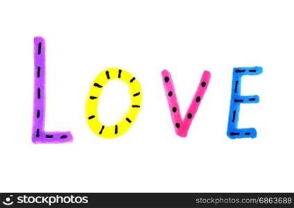 Word LOVE from colorful letters on white background