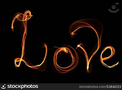 Word love in fire illustration