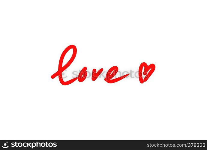 Word LOVE with abstract heart, bright red on white background