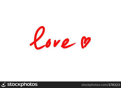 Word LOVE with abstract heart, bright red on white background