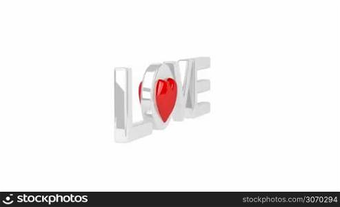Word love with red heart spin on white background