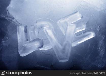 "Word "Love" written with letters of real ice."
