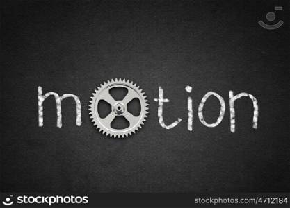 Word motion. Word motion with gear instead of letter O