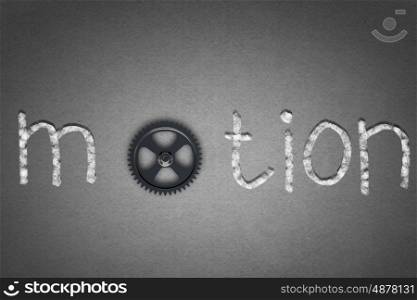 Word motion. Word motion with gear instead of letter O