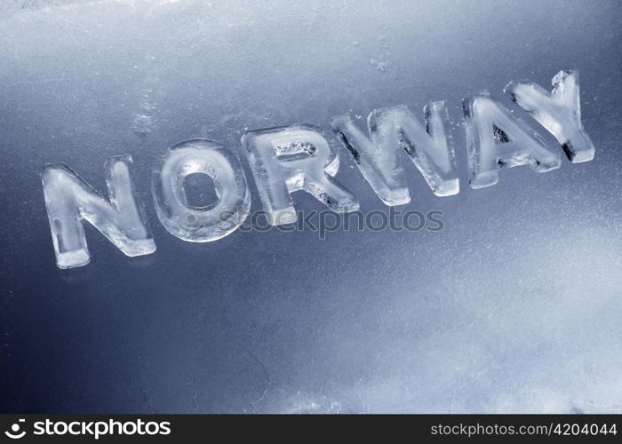 Word Norway written with letters made of real ice.