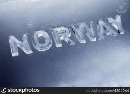 Word Norway written with letters made of real ice.