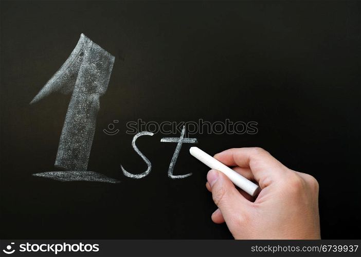 Word of First abbreviation written in chalk on a blackboard
