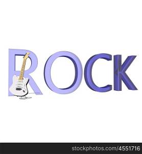 "Word "rock" with electric guitar, 3d render"