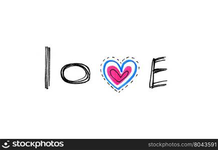 Word &rsquo;&rsquo;Love&rsquo;&rsquo; with abstract color heart on white background