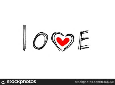 Word &rsquo;&rsquo;Love&rsquo;&rsquo; with abstract heart on white background