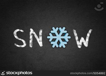 Word snow. Word snow on concrete background with snowflake instead of letter O