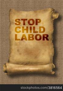 word stop child labor on paper scroll made in 2d software