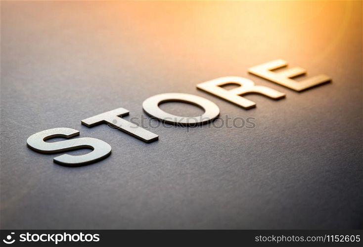 Word store written with white solid letters on a board. Word store written with white solid letters