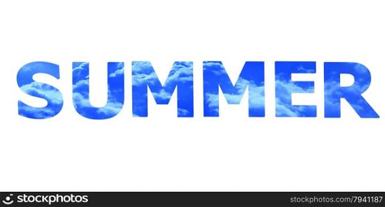 word summer by blue sky letters isolated. word summer made from letters from blue sky isolated on the white