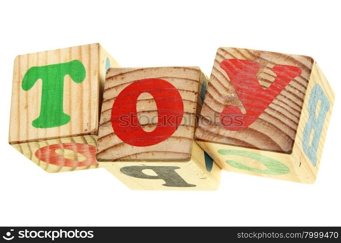 Word TOY on the child blocks isolated over white background