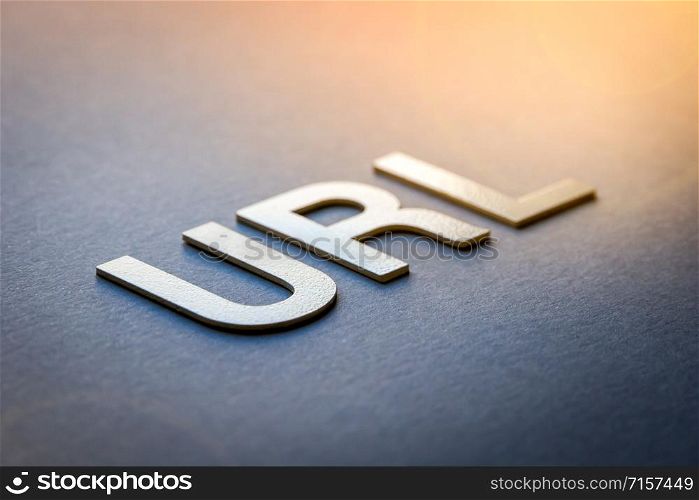 Word URL written with white solid letters on a board. Word URL written with white solid letters